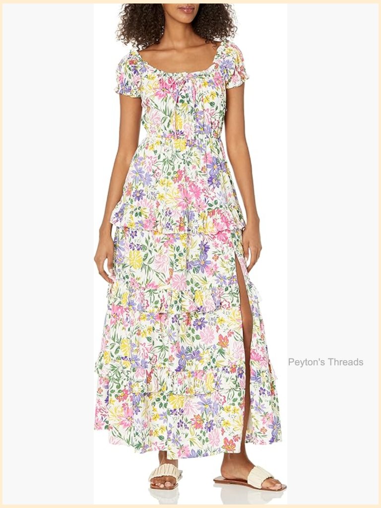 Off Shoulder Puff Sleeve Maxi Dress Floral Ruffle A-Line